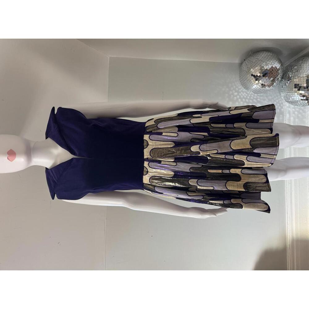 Vintage 1960s Swiss Purple Velvet Dress Metallic Pleated Skirt Mod Dress